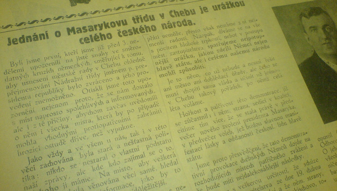 Chebské hlasy: článek v roce 1934